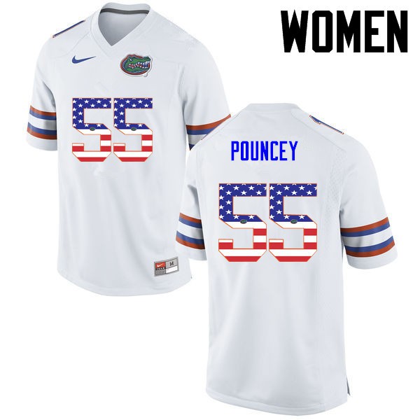 Florida Gators Women #55 Mike Pouncey College Football Jersey USA Flag Fashion White